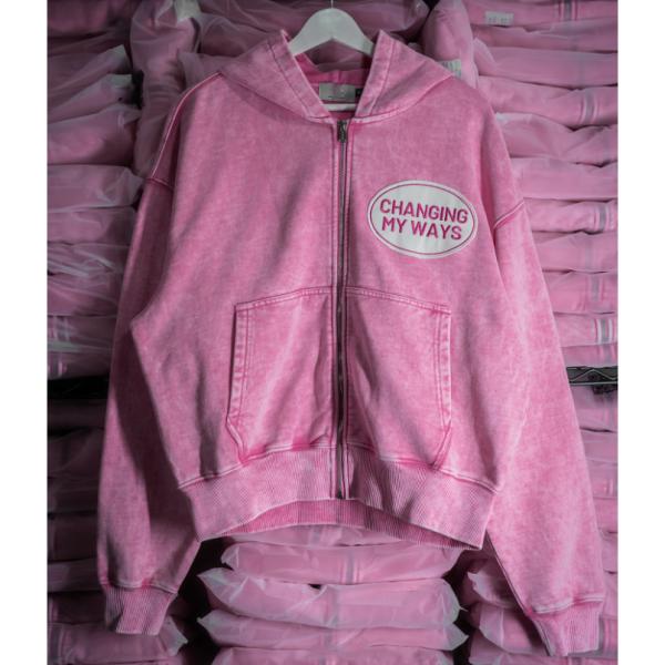Custom Pink Snow Washed Ditressed Embroidery Patch Heavyweight Boxy Fit Drop