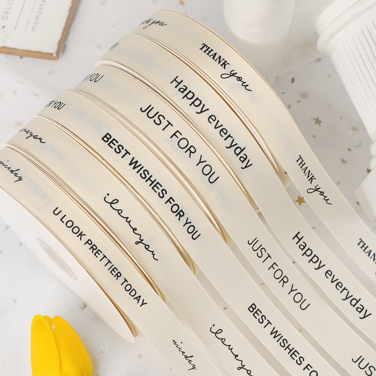 White Grosgrain Ribbon 20mm Printed Cotton Ribbon OEM Eco Friendly