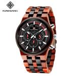 Black Dial Wooden Quartz Watch 6 Hands Luminous Wristwatch Man 1018-3