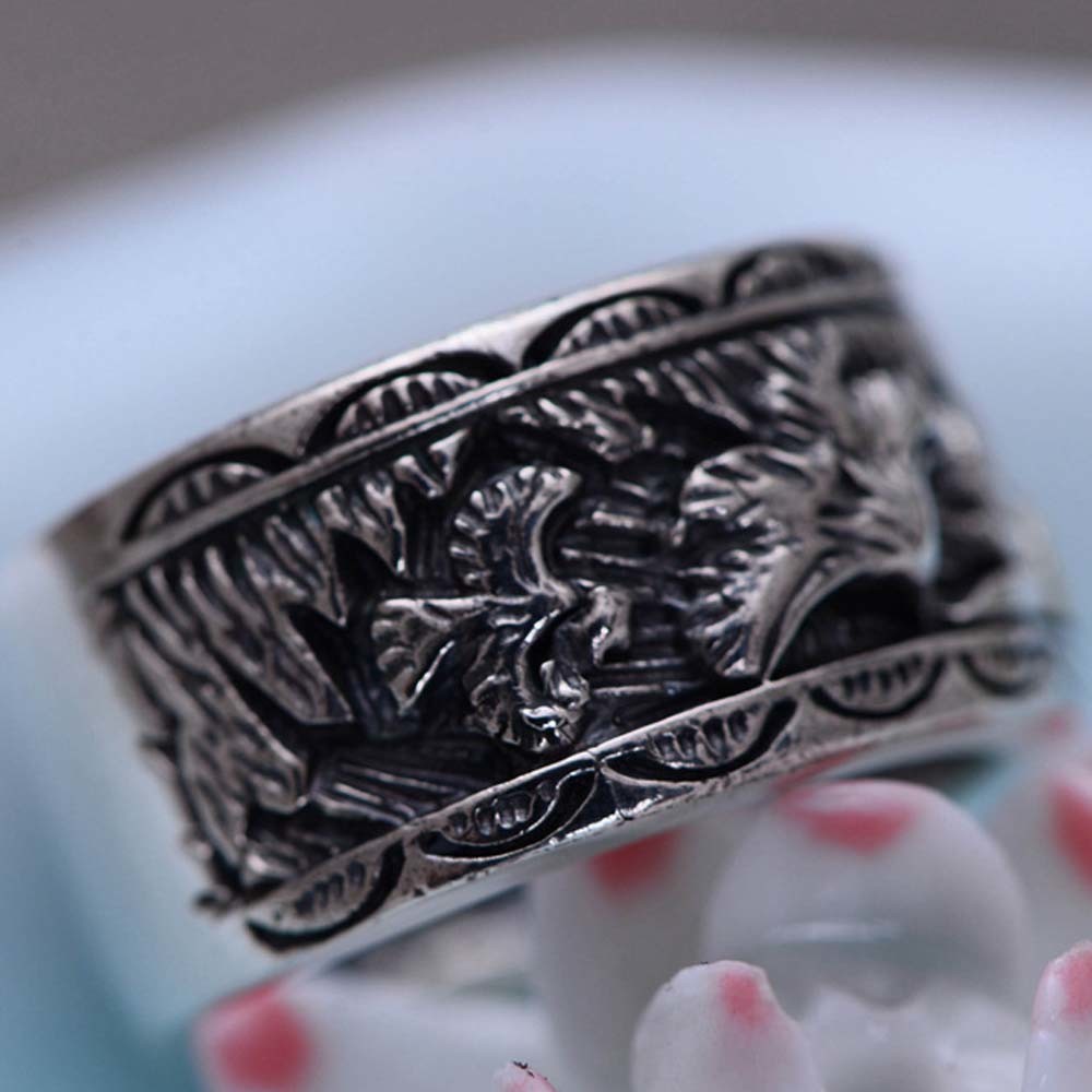 Mens 925 Sterling Silver Band Ring Antique Engraving Silver Ring (054020)