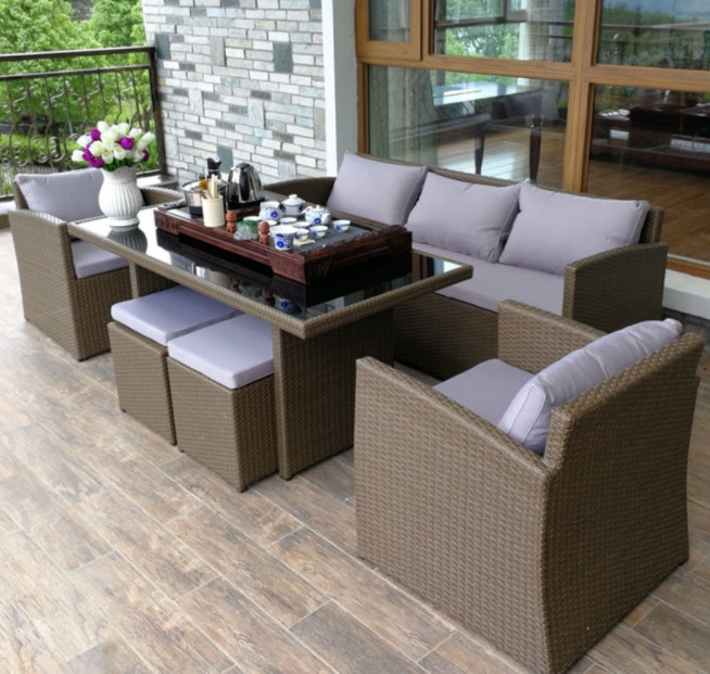 Pe 3 Piece Patio Wicker Rattan Sofa Set Outdoor Dining Table Chairs Furniture Set