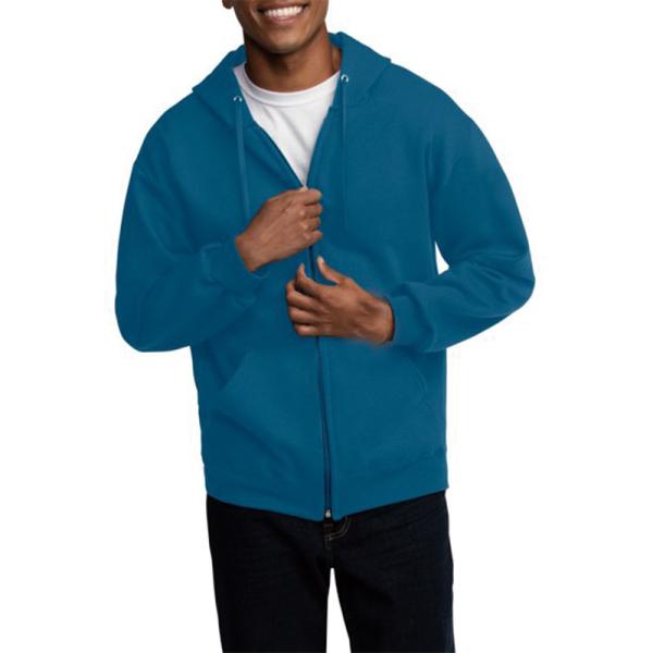 High Quality Bule Polyester Cotton Full Zip Design Mens Hoodies Jackets with