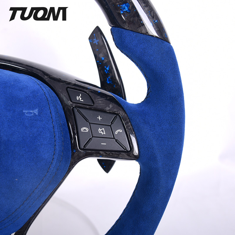 W204 Mercedes Benz Steering Wheel Forged Carbon Fiber Blue Foil Luxury Alcantara