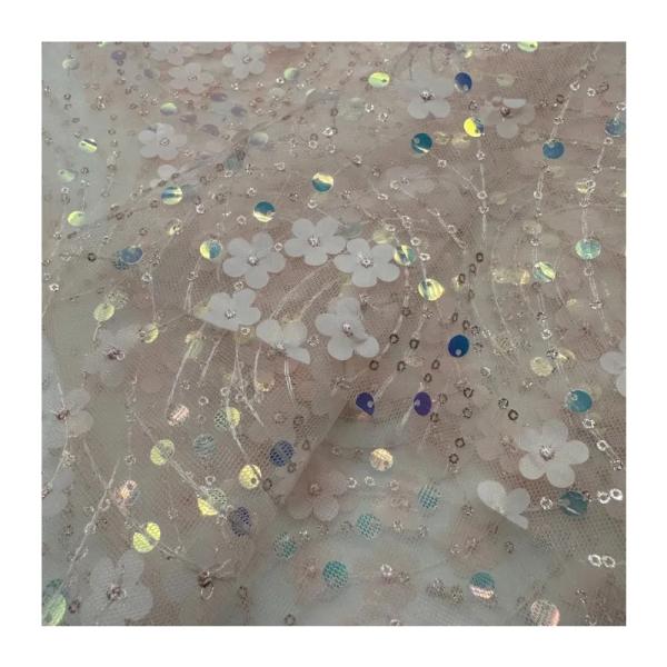 New Fashion 100%polyester 70gsm Mesh Lace Sequin Embroidery Fabric For Women Stage Clothing