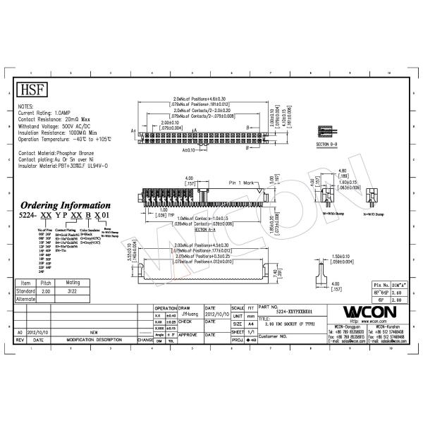 WCON 2.0mm F Type IDC Socket Spring Type With Bump Phosphor Broze Without Strain Relief