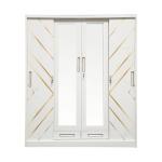 Pattern Printing 4 Door Metal Wardrobe Mirror Door Wardrobe High Rigidity