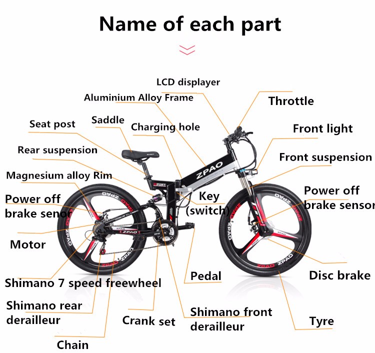 26 Inch Wheel Electric Folding Bicycle 250W 350W Aluminium Alloy Frame 48V 10.4AH