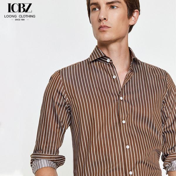 Summer Striped Shirt for Men No-Iron Long-Sleeved Business Casual Slim Fit Suit