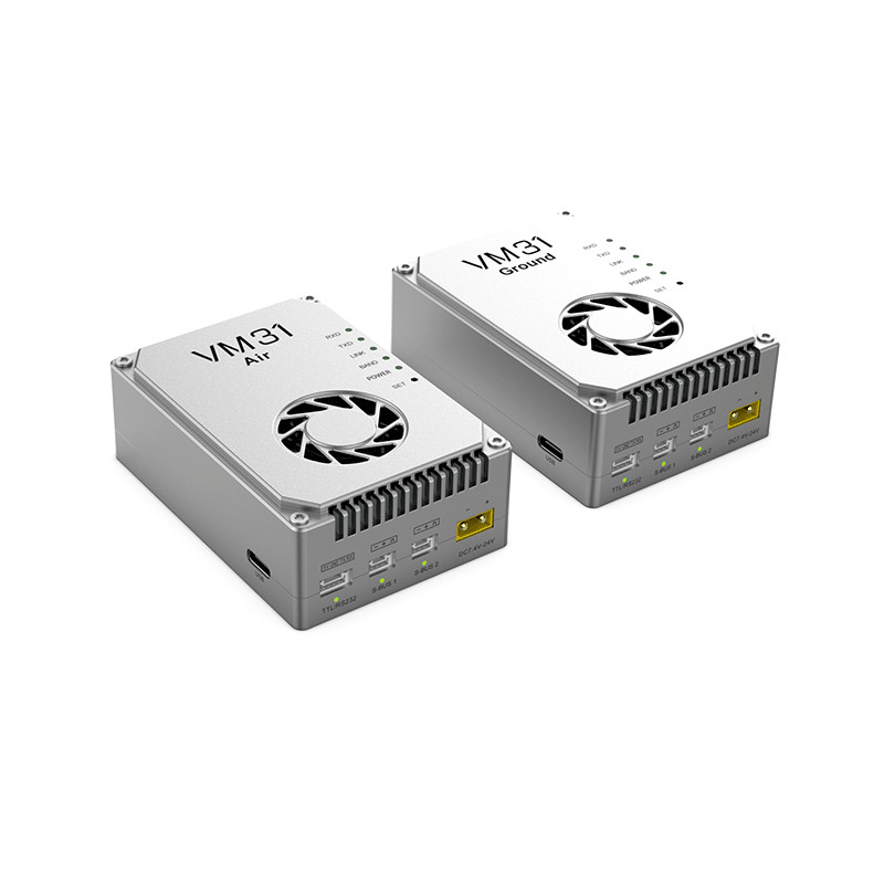VM31 Video&Data&RC link has two frequencies optional(800MHz、1.4GHz) with 15km grade(air to ground) transmission range.