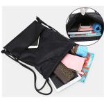 Black Printed Nylon Drawstring Backpack Water Resistant For Swimming / Travel