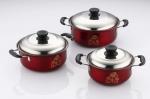 Non Stick Stainless Steel Cookware Sets 6pcs Red Pot & Rose Flowers 16cm - 18cm