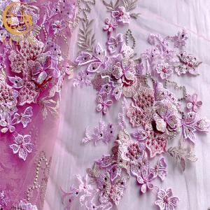 Wholesale Bridesmaid Dress 3D Flower Lace Fabric With Beads Embroidered from china suppliers