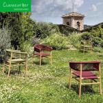 Outdoor Patio Garden Teak Wood Texture Dining ArmChair with Waterproof Cushion