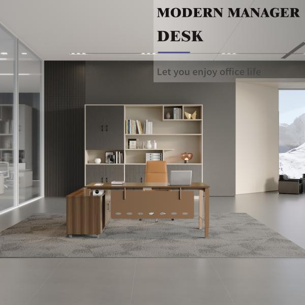 Functional Cable Management System Commercial Manager Office Desk with Wood/Steel Construction and Laminate Finish
