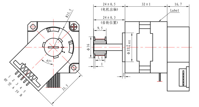 Four Phase 3.6° NEMA 16 Closed Stepper Motor 39×39×32mm With Semiconductor Equipment