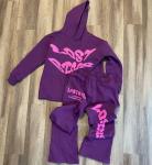 Men'S 3D Puff Print Flared Sweatpants And Cropped Hoodie Set For Tracksuit