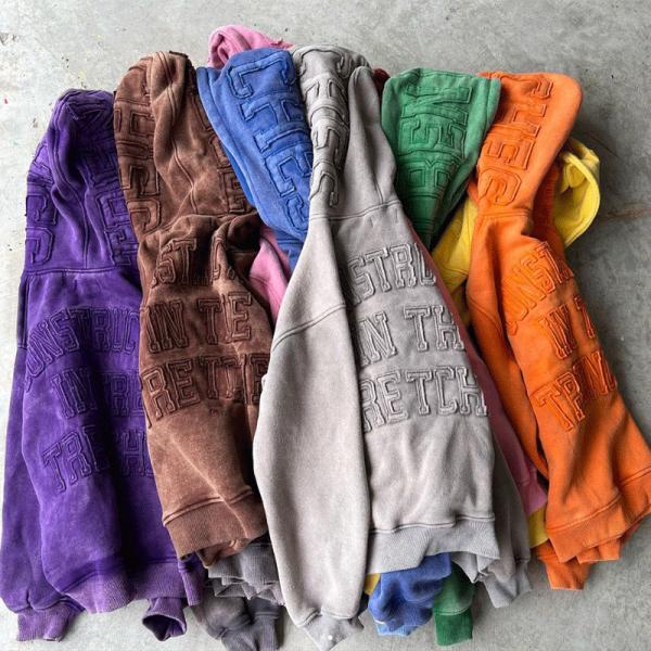 Oversized French Terry Hoodie Applique Embroidered Patch Sweatshirt Elastic