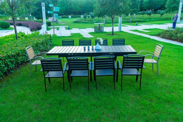 Black 11 Pieces Plastic Wood Modern Outdoor Garden Furniture Table Set 8-10