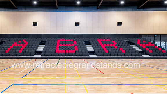 Wall Attached Telescopic Tribunes With Folding Plastic Seat / Folding Chair Stand