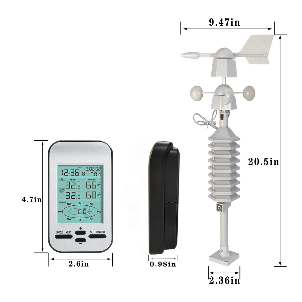 Customized Support Indoor And Outdoor Wireless Small Wind Direction And Wind Speed Weather Station