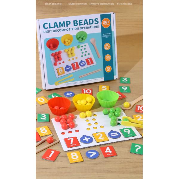 2024 Wooden Number Cognitive Educational Number Matching Toy Wooden Clip Beads Game Counting Toy
