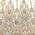 Embroidery Handmade Gold Colour Lace Material MDX Lace Fabric For Wedding Dress