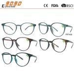 Fashionable round reading glasses,made of pc frame,metal silver pins,plastic