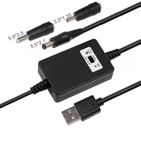 USB to 9V 12V DC Power Converter Cable Step up Boost Adapter Cord with 5.5x2.1mm Connector for Router Camera Speaker Modem LED