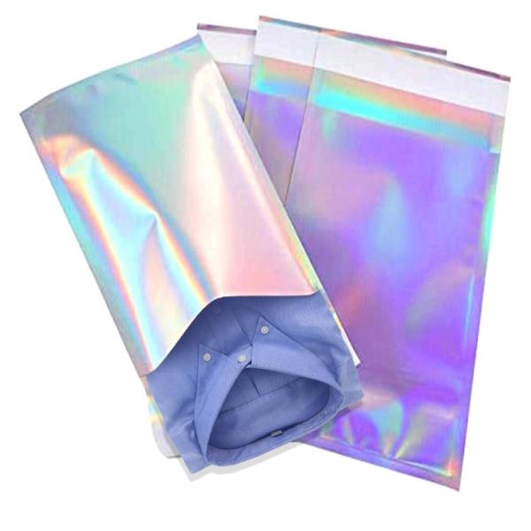 50um Poly Metallic Shipping Envelopes , 4.3 by 6.2in Holographic Poly Mailers