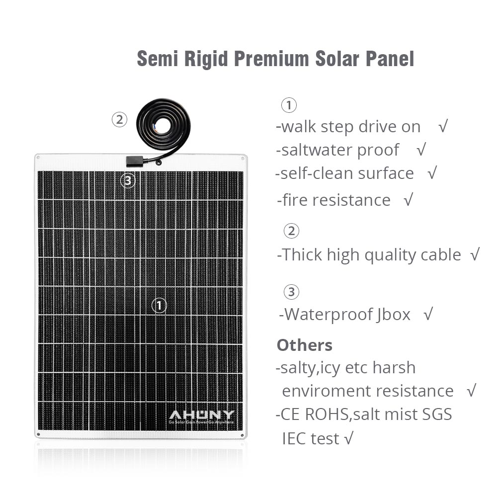 120W Monocrystalline Semi Rigid Solar Panels semi flexible solar panel Anti Slippery Walkable on For Rv Boat Yacht roof