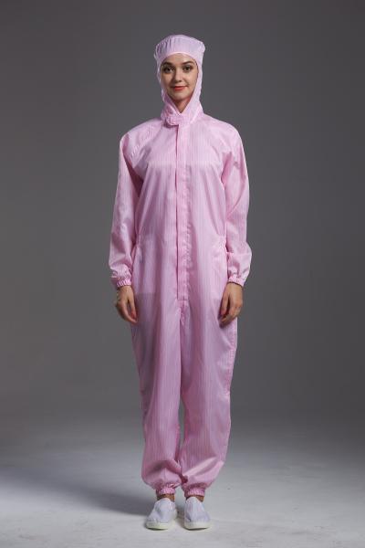 Anti Static ESD coverall connect with hood pink color coductive fiber sterilizat