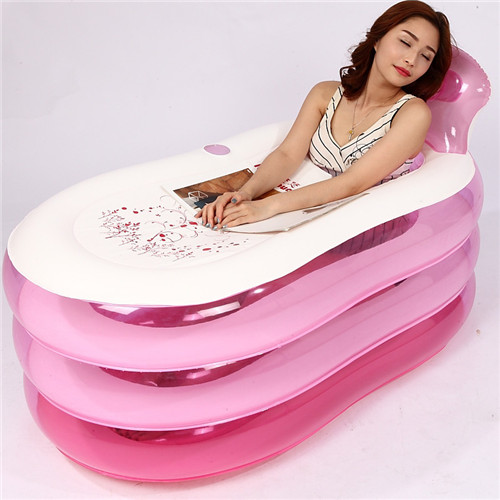 Freestanding Tub Pink PVC Inflatable Swim SPA Bathtub 130*70*70CM