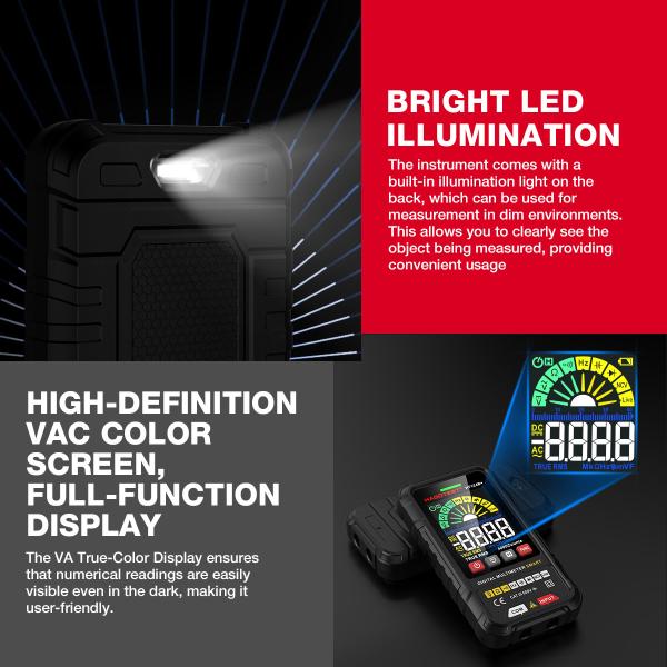 HT124 Digital Multimeter 4000 Counts Auto Range Voltage Tester Ohm Hz Capacitance True RMS AC DC DMM Multitester