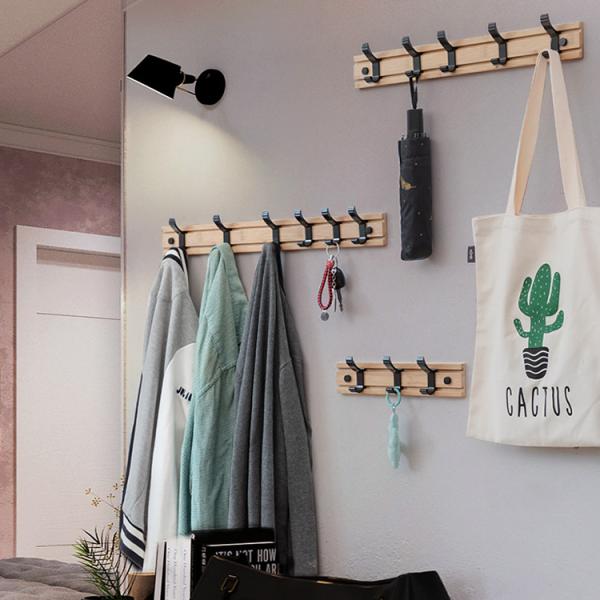 Customized Hook Quantity Solid Bamboo Wall Hanging Hooks for Living Room Organization