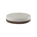 Round shape ceramic bathrooom accessories with wooden base cream color ceramic