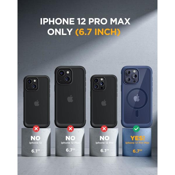 Magnetic for iPhone 12 Pro Max Case Full-Body Built-in Glass Screen Protector& Camera Protector