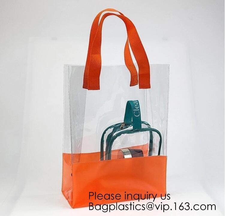 Vinyl Transparent PVC Gusset Bag Plastic Tote Shopping Bag For Packaging TPU Laser Makeup Handbag PVC Cosmetic Shopping