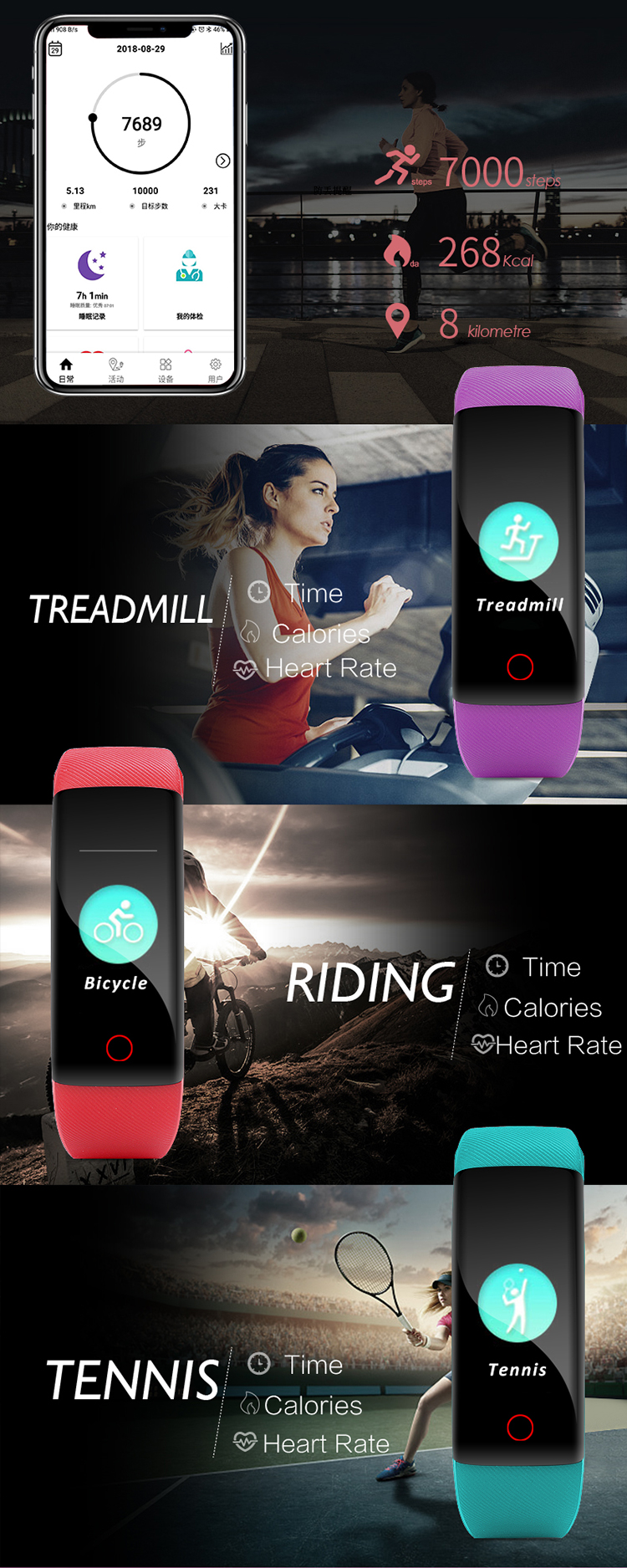 HL109 smart Wristband Strap 0.96 Inch TFT Sport Touchscreen Smartwatch 80*160 Step Counter