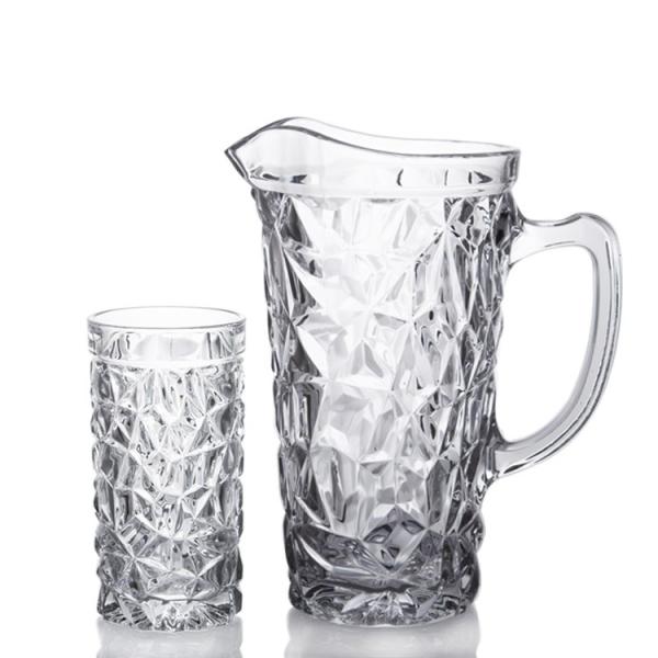 Glass Water Carafe Glass Beverage Pitcher Clear Set with Hiball Glass and