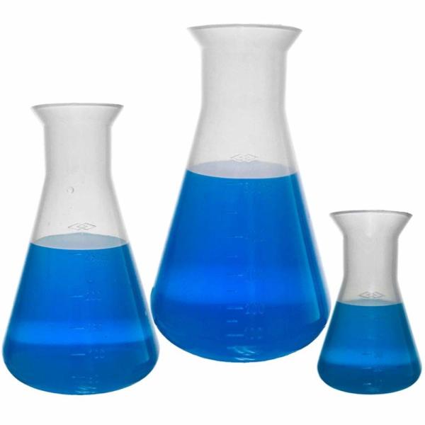 1000ml Plastic Erlenmeyer Flask With Screw Caps, 2 Pack Narrow Mouth Conical Flask For Laboratory, Clear