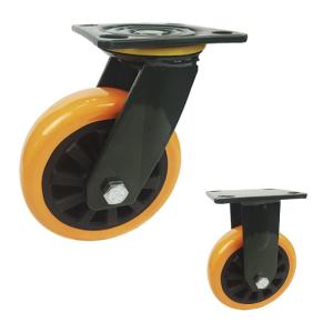 Wholesale 230kg Loading Heavy Duty Swivel Casters With Brake , Orange PU 5 Inch Caster Wheels from china suppliers