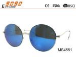 Unisex round fashion sunglasses with blue mirror lens ,made of metal frame