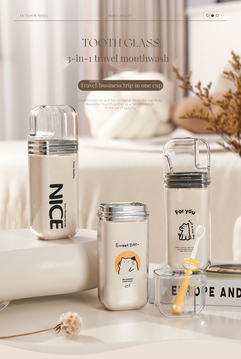 Disposable Cartoon Cute 3-in-1 Portable Dental Jar Set Ideal for Home Hotel Bathroom