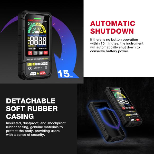 HT124 Digital Multimeter 4000 Counts Auto Range Voltage Tester Ohm Hz Capacitance True RMS AC DC DMM Multitester