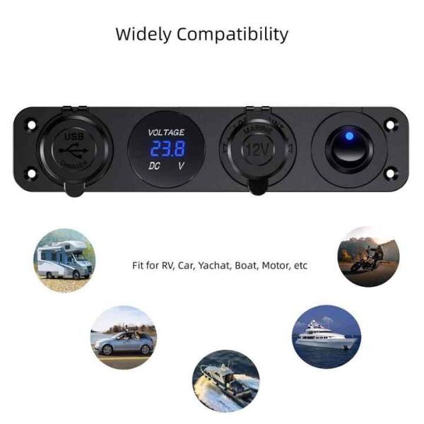 Dual QC3.0 5V/3A9V/2A 36W USB Car Charger 12-24V On/Off Switch Voltage Display