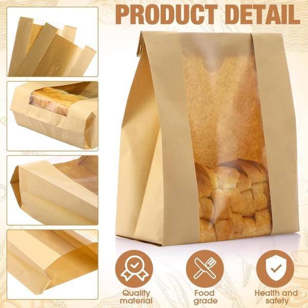 Large Grease-Proof Bread Snack Kraft Paper Bag with Front Window Eco Friendly Packaging