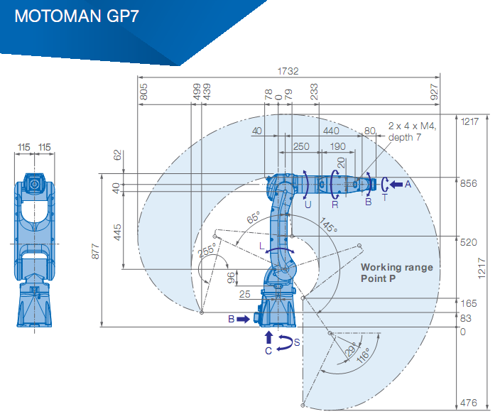 Industrial robot arm YASKAWA GP7 for pick and place 7kg Payload 927mm Arm robots