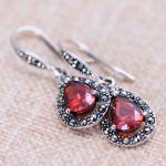 Sterling Silver Synthetic Garnet Marcasite Retro Drop Earrings(XH0305)