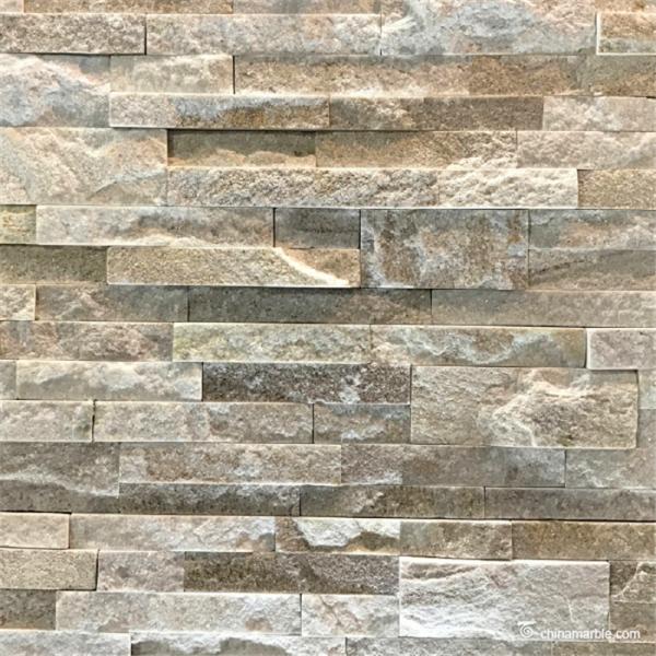 natural stone White Gold Line Quartzite Ledge Stone Panel , Stacked Wall