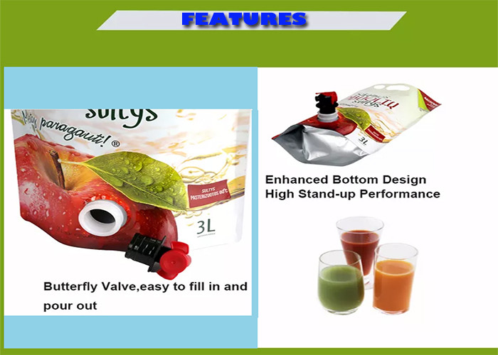 Wine Beer Liquid Stand Up Pouches With Butterfly Valve 1.5L 2L 3L 5L